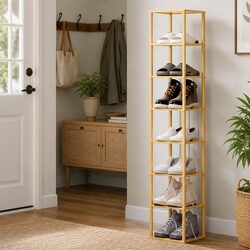 8-Tier Shoe Rack Stackable Storage Organizer Pine Wood Frame Home Shelving