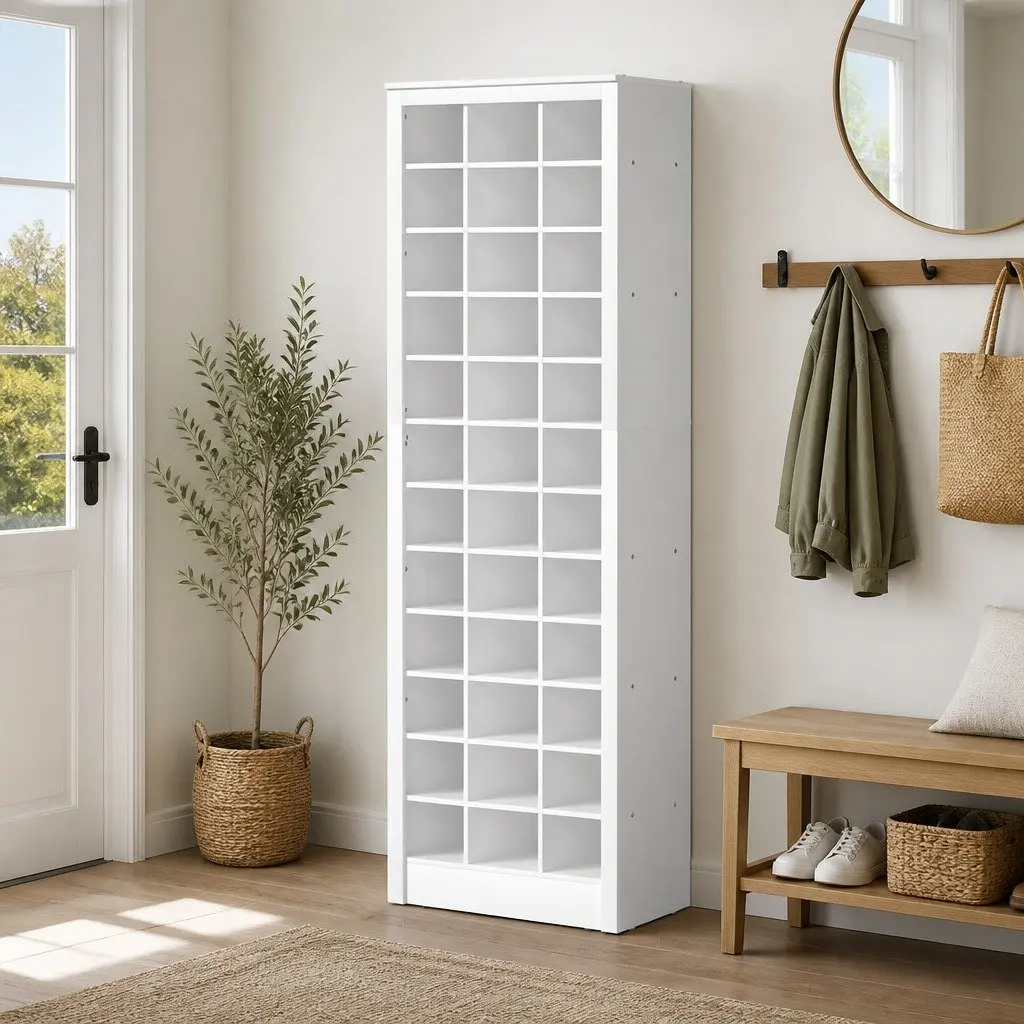 12-Tier Shoe Rack White Organizer Storage Cabinet for 36 Pairs of Shoes