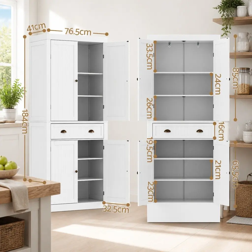 Buffet Sideboard Cabinet 6-Tier Storage Pantry Cupboard Drawer White Set of 2