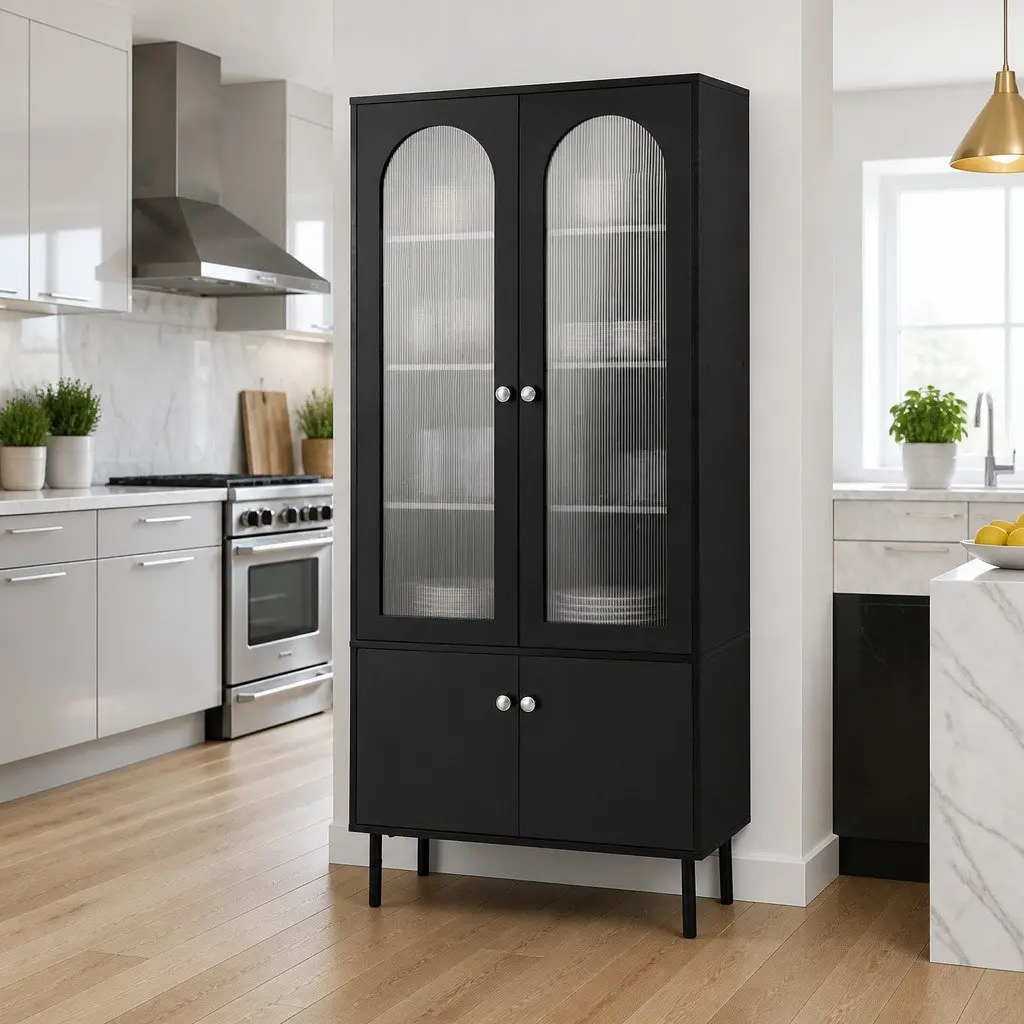 Buffet Sideboard Black 5-Tier Storage with Large Cabinets and Drawers