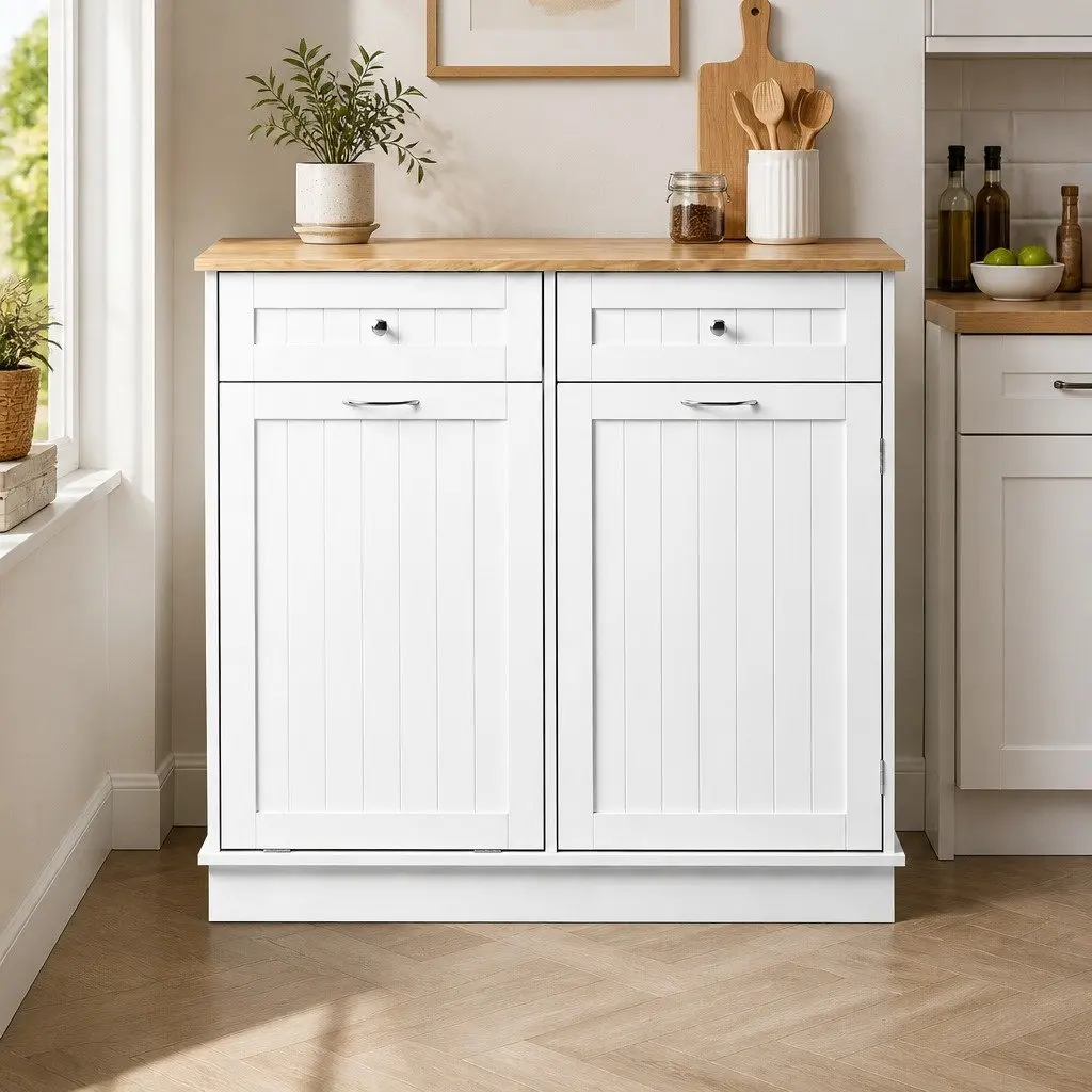 Buffet Sideboard Cabinet White Tilt Out Bin Holder Kitchen Storage Cupboard
