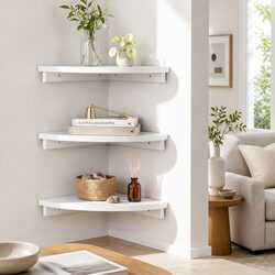Corner Floating Wall Shelf 3-Piece Set White Wall Mounted Display Storage Rack