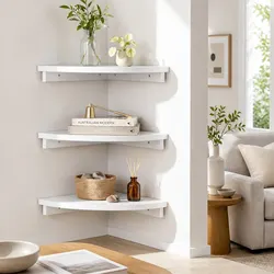 Corner Floating Wall Shelf 3-Piece Set White Wall Mounted Display Storage Rack