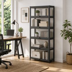 5-Tier Display Cabinet Storage Bookshelf Acrylic Panel Black Shelving Unit