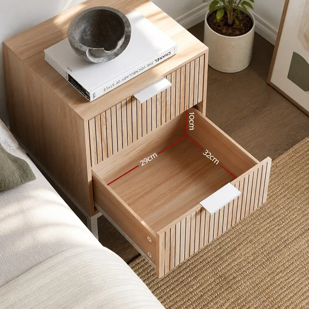 Bedside Table 2 Drawers Nightstand Storage Cabinet Side End Table Natural Pine