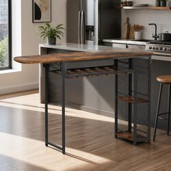 Compact Extendable Bar Table with Wine Storage and Cup Holders
