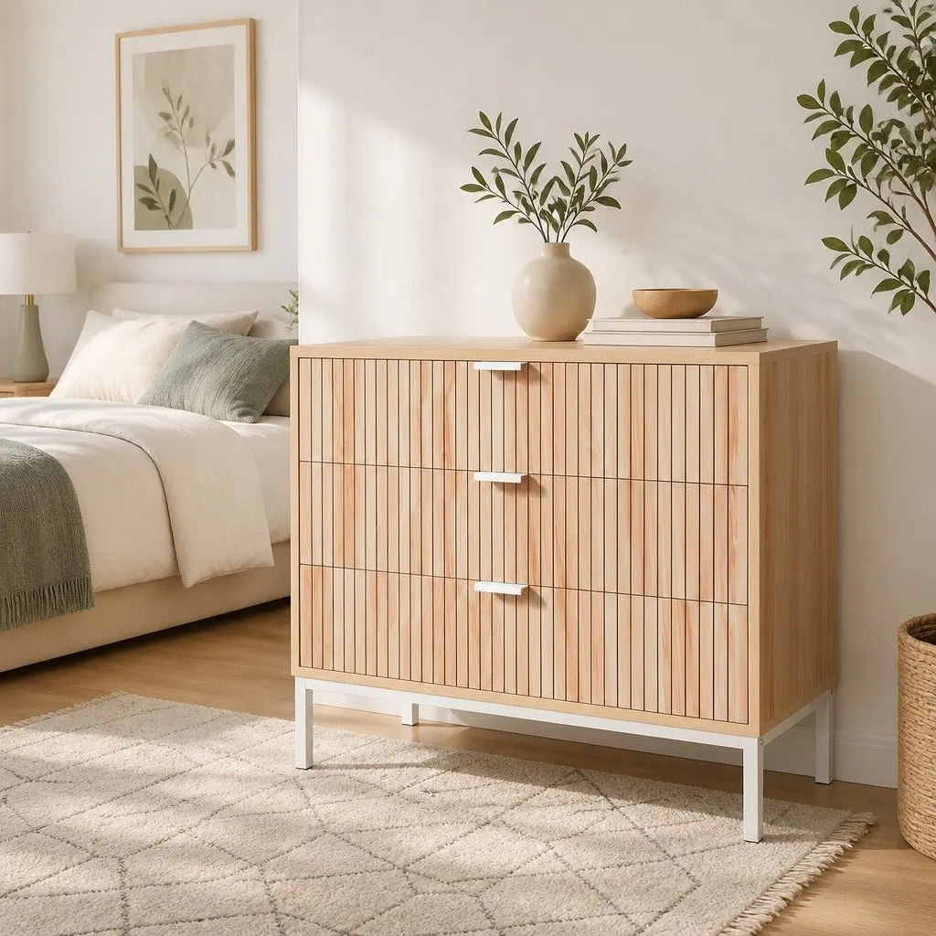 Chest of Drawers 3 Drawer Pine Storage Dresser Bedroom Tallboy Furniture