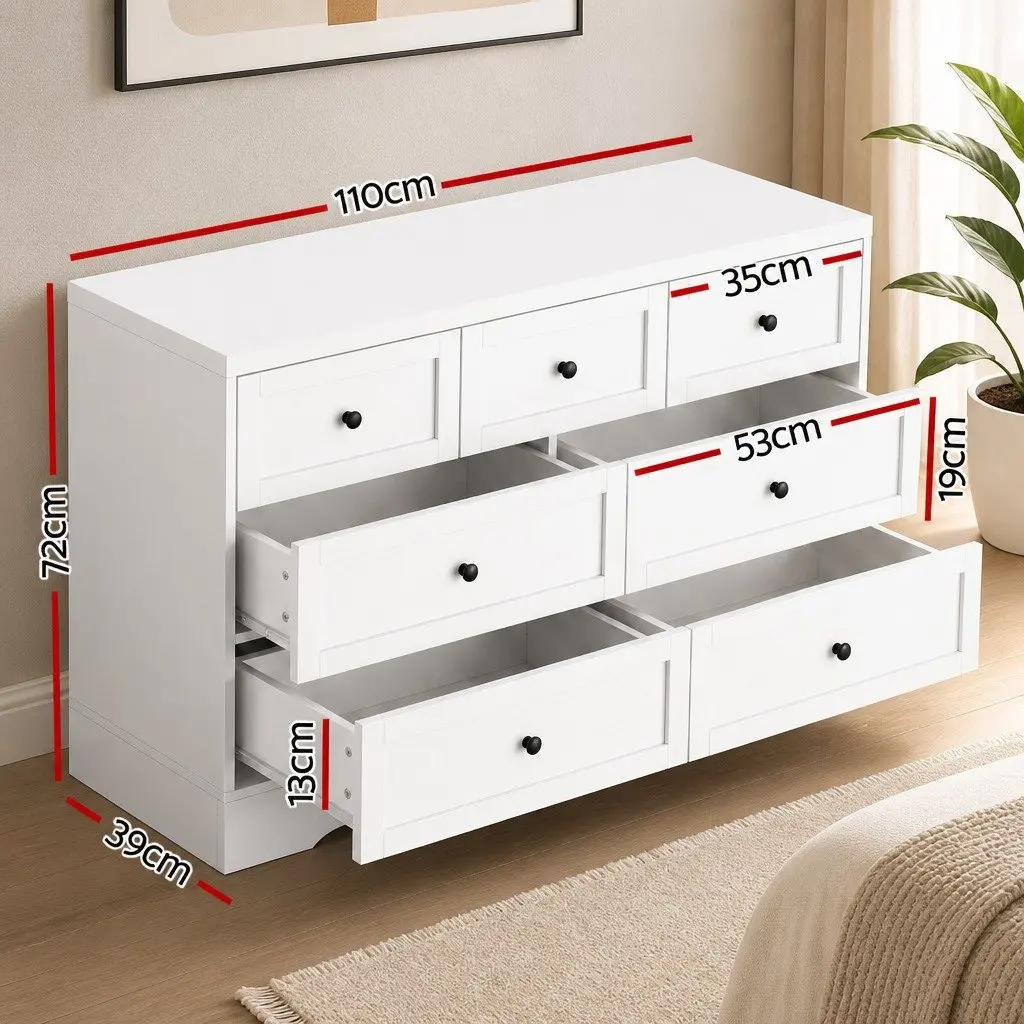 7 Drawer Storage Cabinet White Anti Rust Metal Runners Smooth Operating Drawers Bedroom Furniture