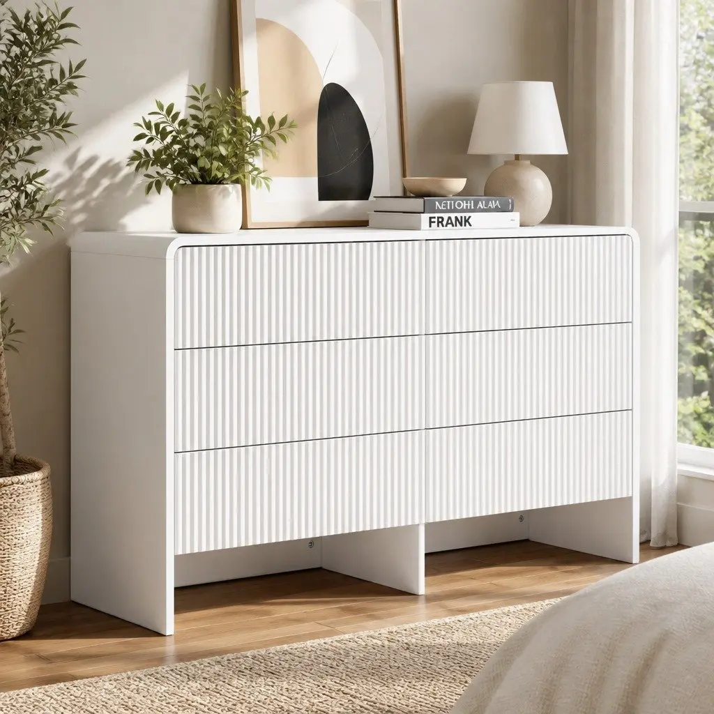 6 Drawer Chest Dresser Cabinet Storage Bedroom Furniture Beige Lowboy Organiser