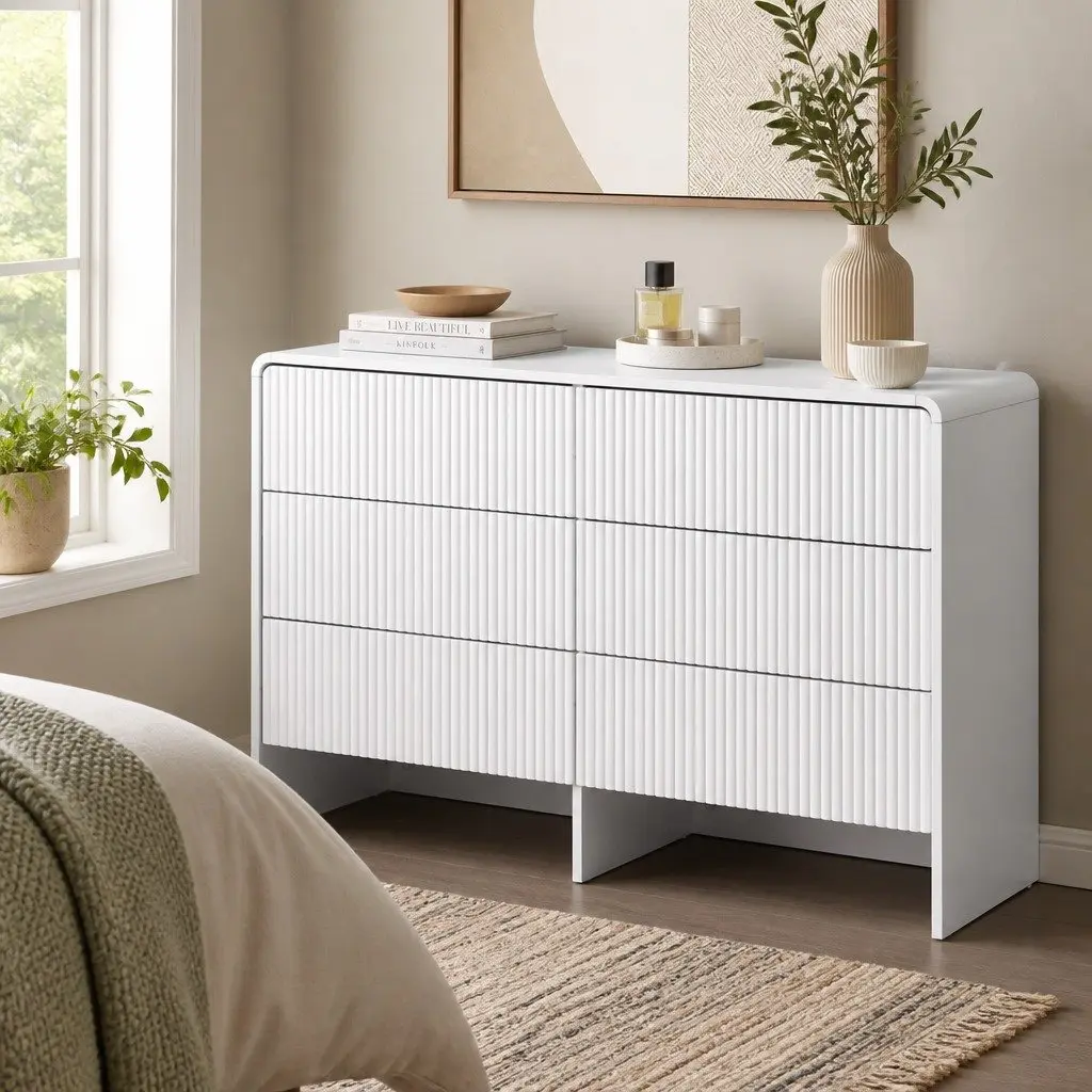6 Drawer Chest Dresser Cabinet Storage Bedroom Furniture Beige Lowboy Organiser