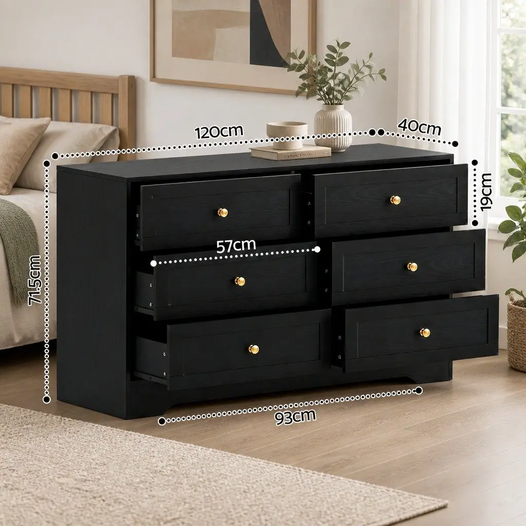 6 Drawer Chest of Drawers Black Tallboy Cabinet Storage Furniture