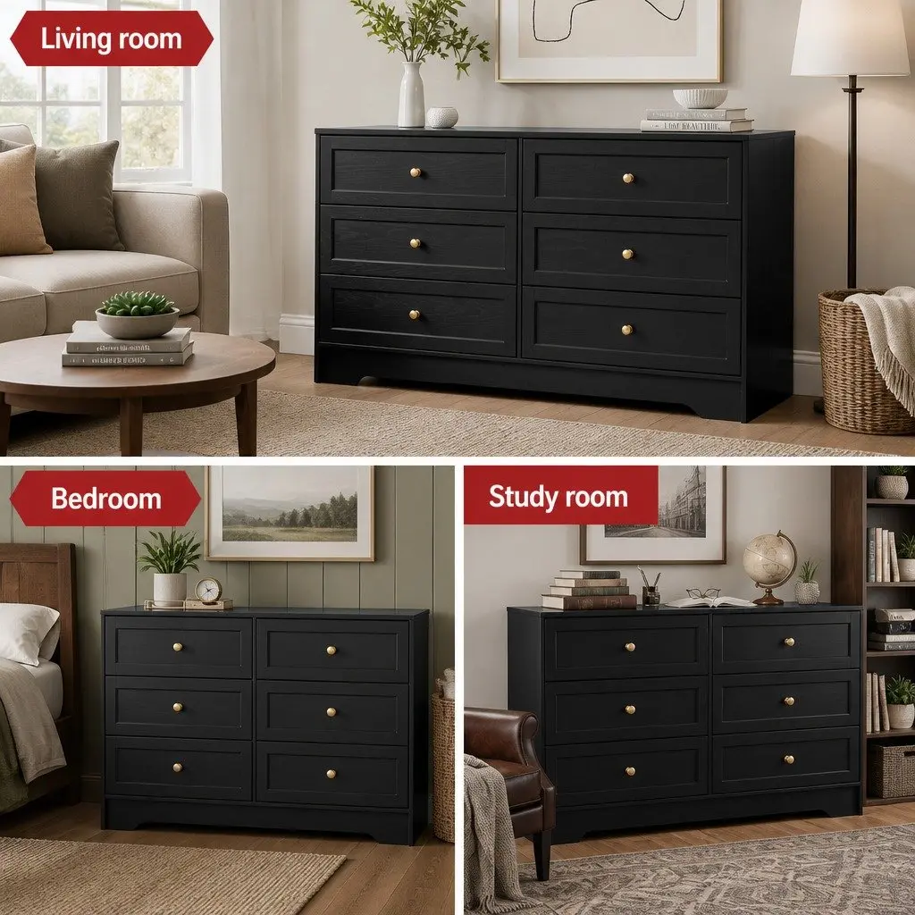 6 Drawer Chest of Drawers Black Tallboy Cabinet Storage Furniture