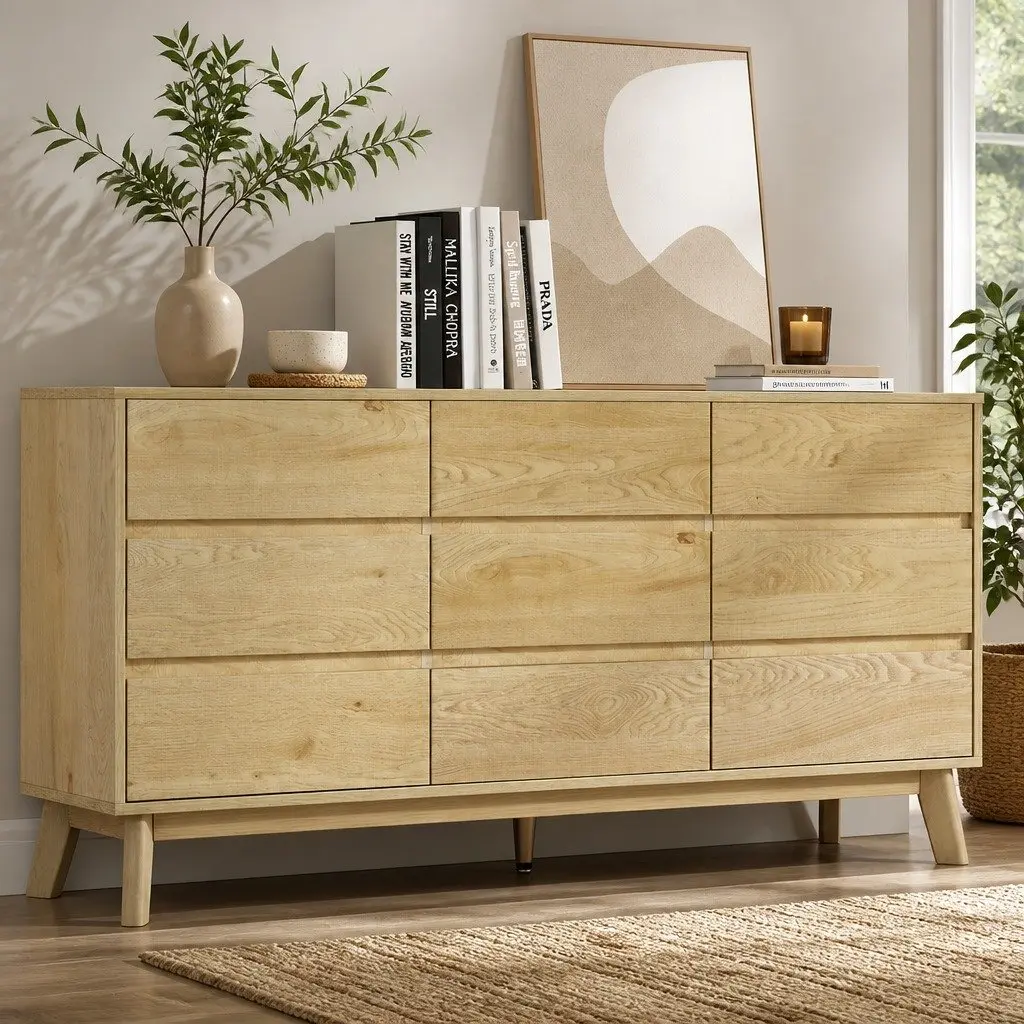 9 Drawer Tallboy Chest of Drawers Cabinet Pine Storage Dresser