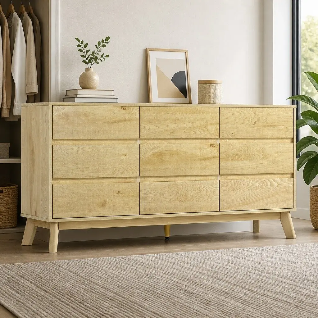 9 Drawer Tallboy Chest of Drawers Cabinet Pine Storage Dresser