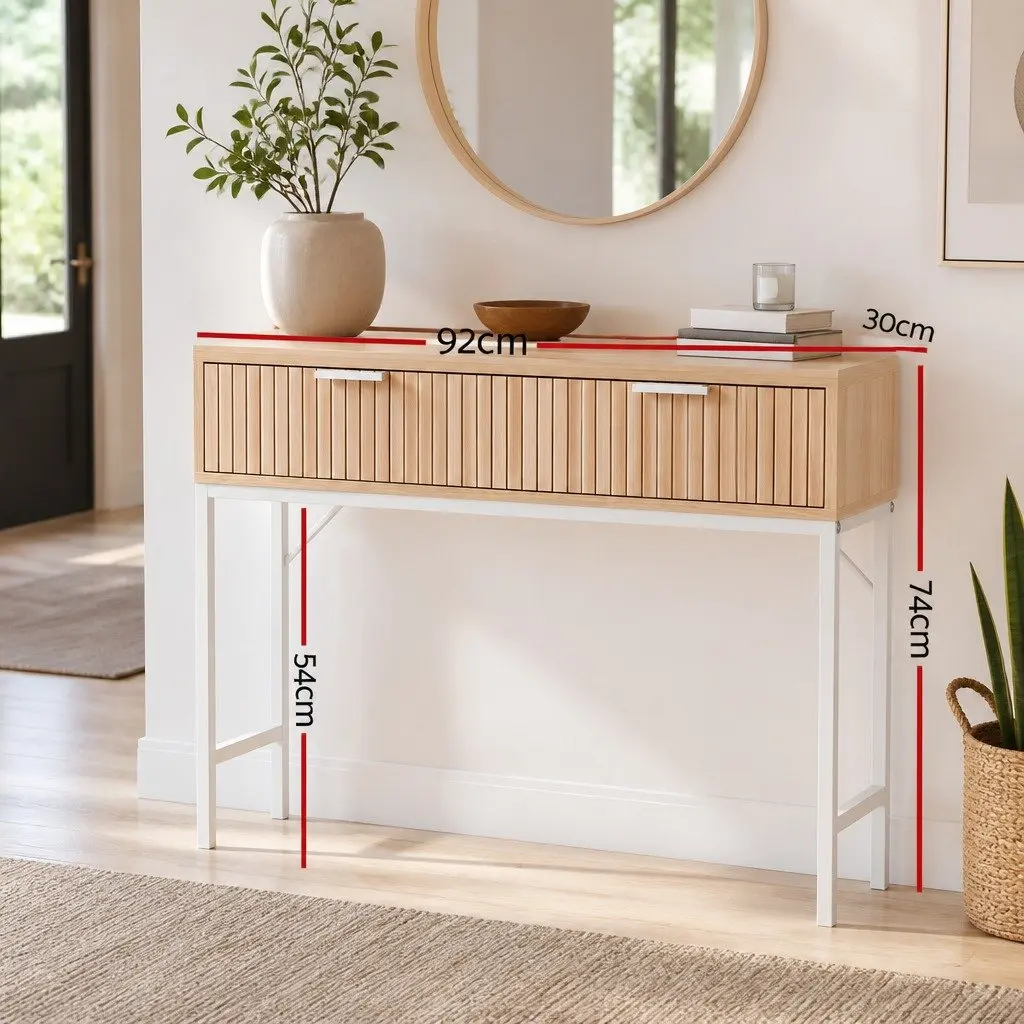 Console Table 92cm Pine Two Drawers Entryway Storage Desk