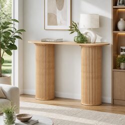 Modern Living Room Oval Console Table 115CM with Wood Base