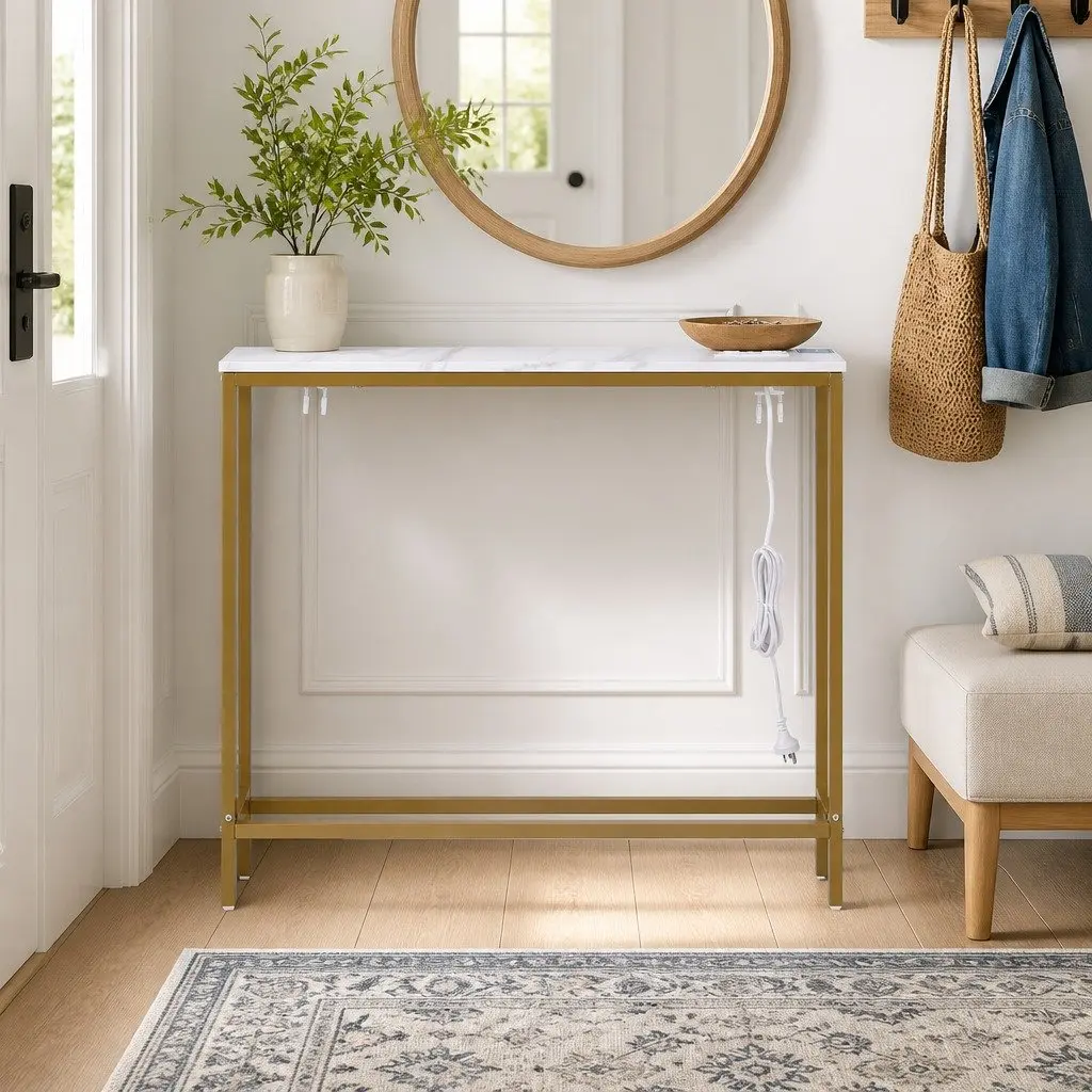 Console Table Narrow Entryway Hallway Display Desk with Built-in Charging