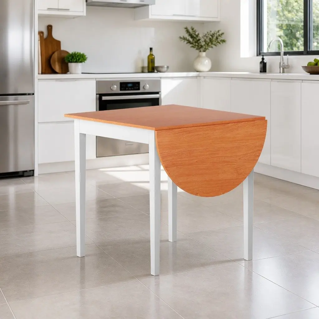 Extendable Dining Table Semi-Circle Top Space-Saving Kitchen Furniture Pine