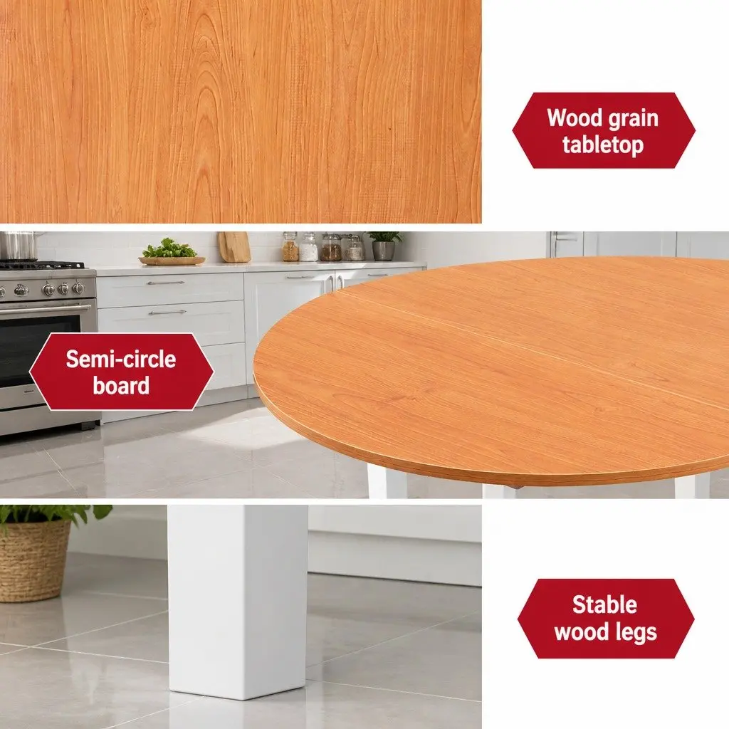 Extendable Dining Table Semi-Circle Top Space-Saving Kitchen Furniture Pine
