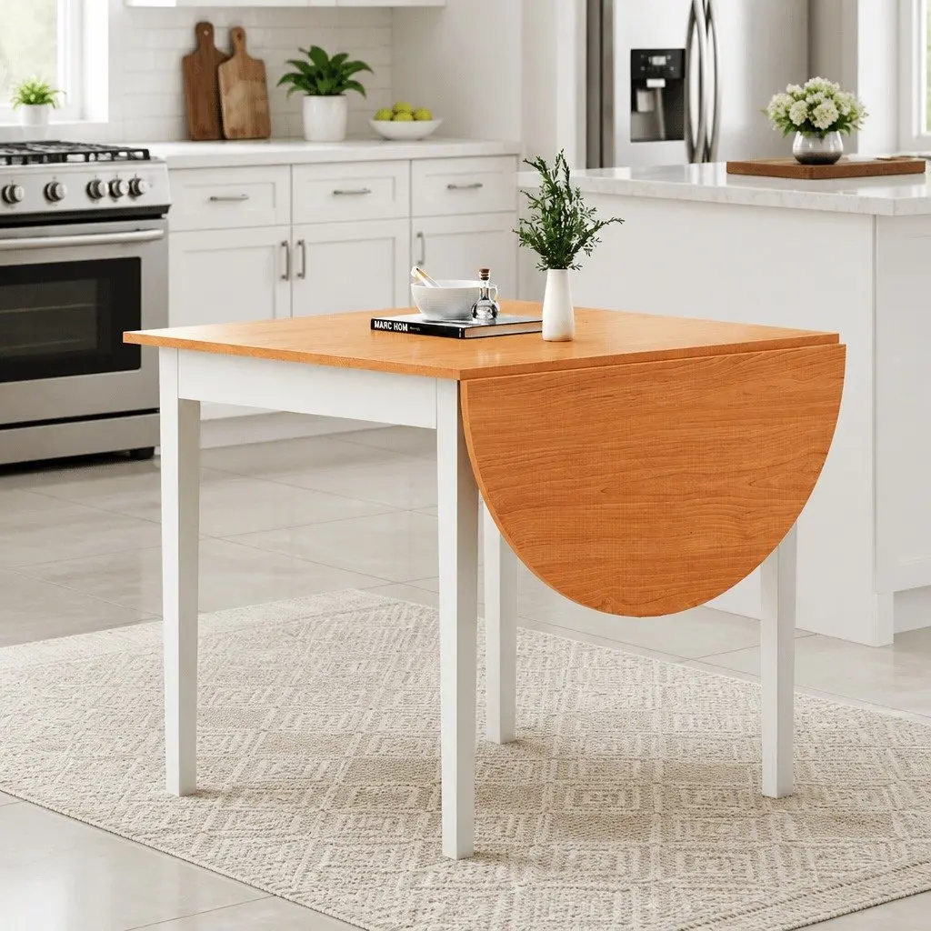 Extendable Dining Table Semi-Circle Top Space-Saving Kitchen Furniture Pine