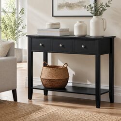 Console Table Hallway Entryway Side Table 3 Drawers Storage Shelf Black 100cm