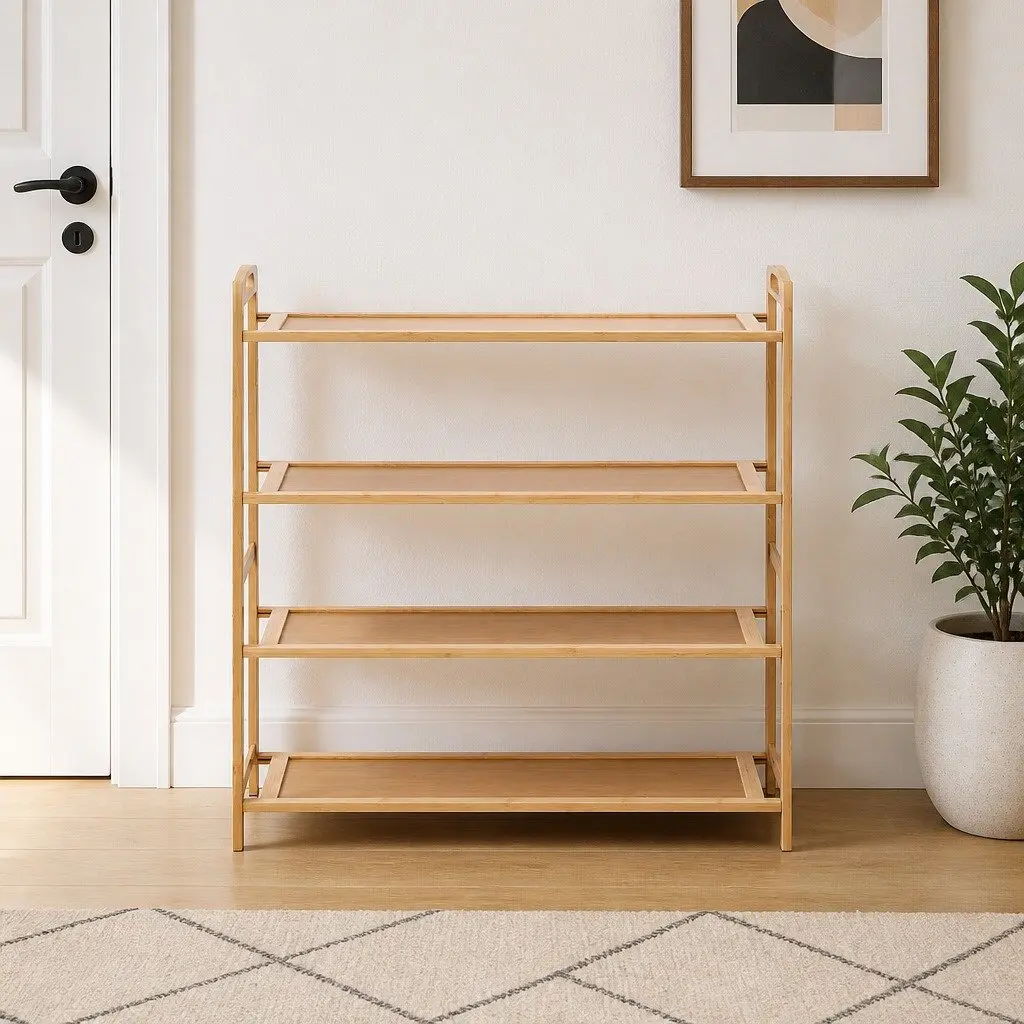 4-Tier Shoe Rack Bamboo Open Storage Organizer for Hallway Entryway Closet
