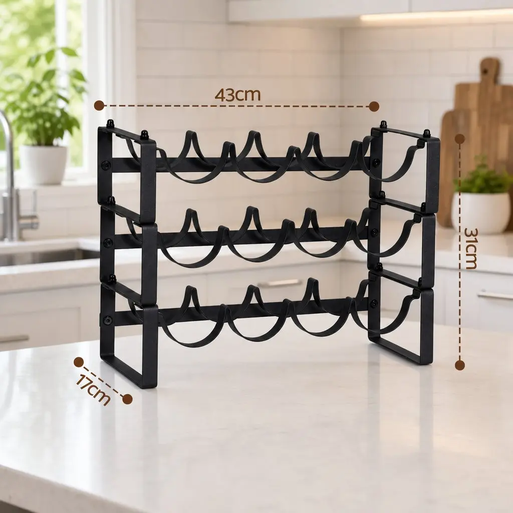 3-Tier Wine Rack Metal Freestanding 12 Bottles Modular Countertop Display Shelf