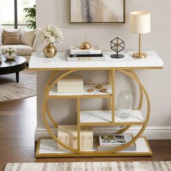 Console Table 4-Tier Open Shelves 105cm White Gold Hallway Display Storage