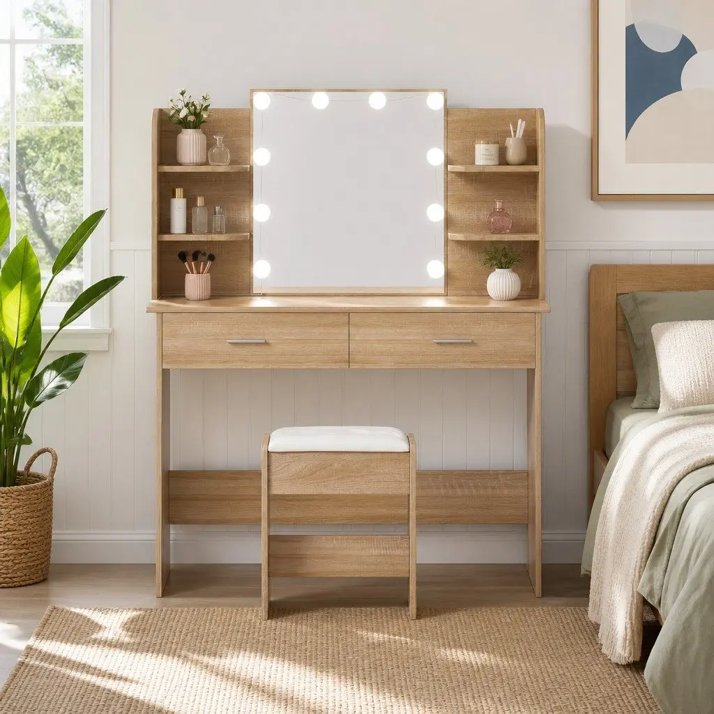 Dressing Table Set with Stool LED Bulbs Hollywood Vanity Mirror Makeup Desk
