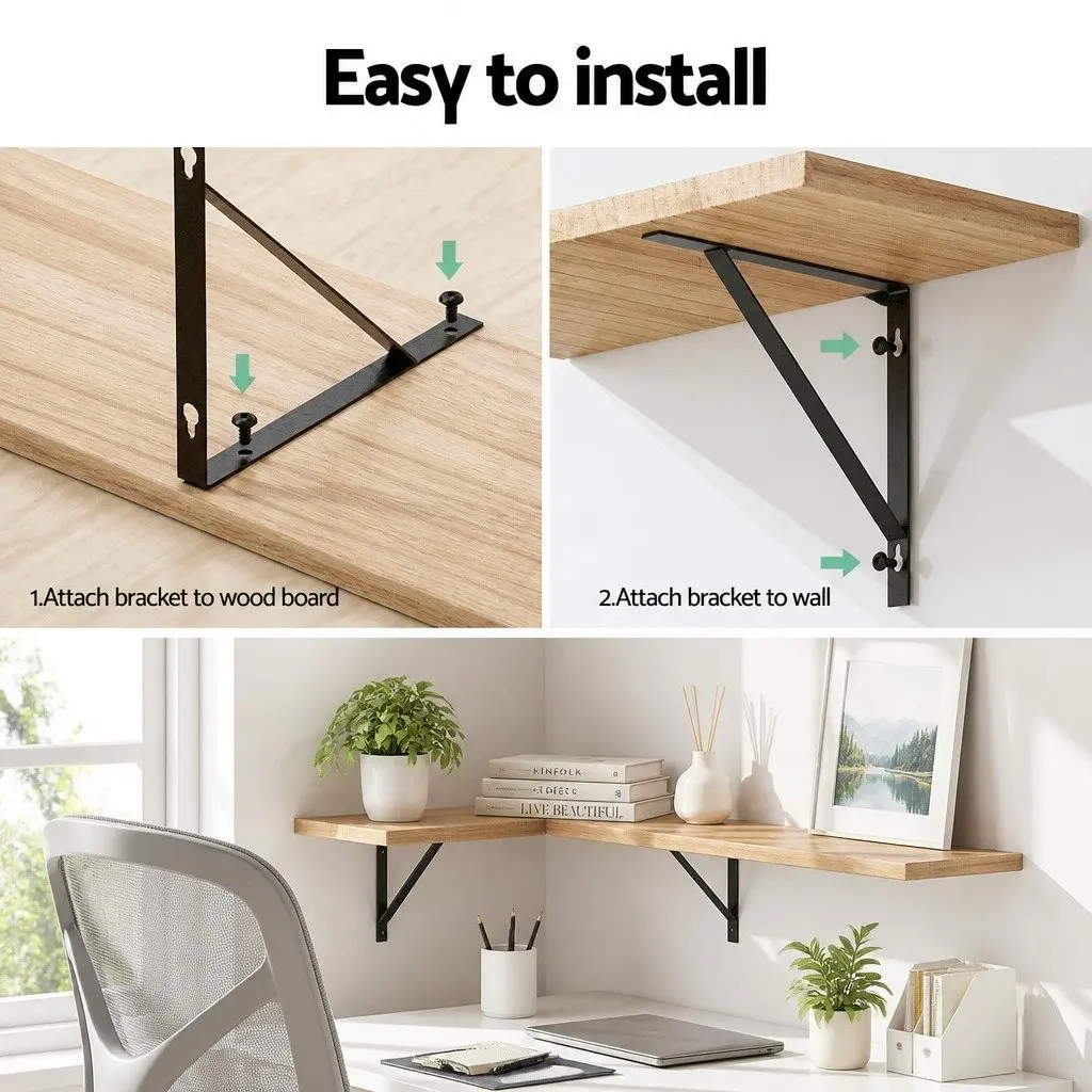 Floating Wall Shelf Set of 4 Oak Wood Space-Saving Corner Shelves for Storage and Display