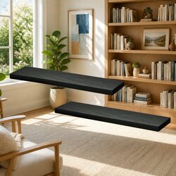 Maximize Your Space with Black Floating Wall Shelves - Set of 2