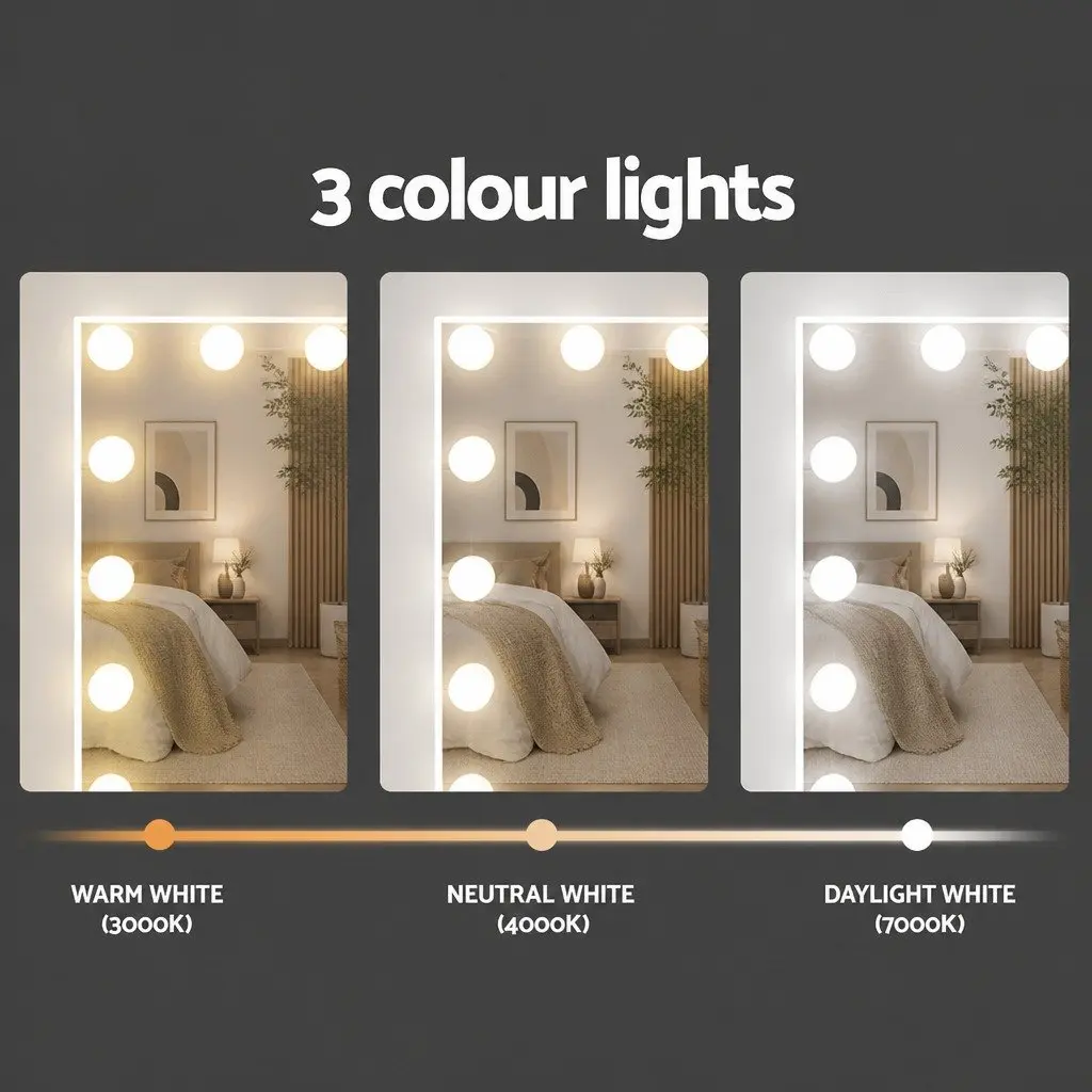 Dressing Table Set White LED Mirror Makeup Vanity with Stool and Storage Drawers