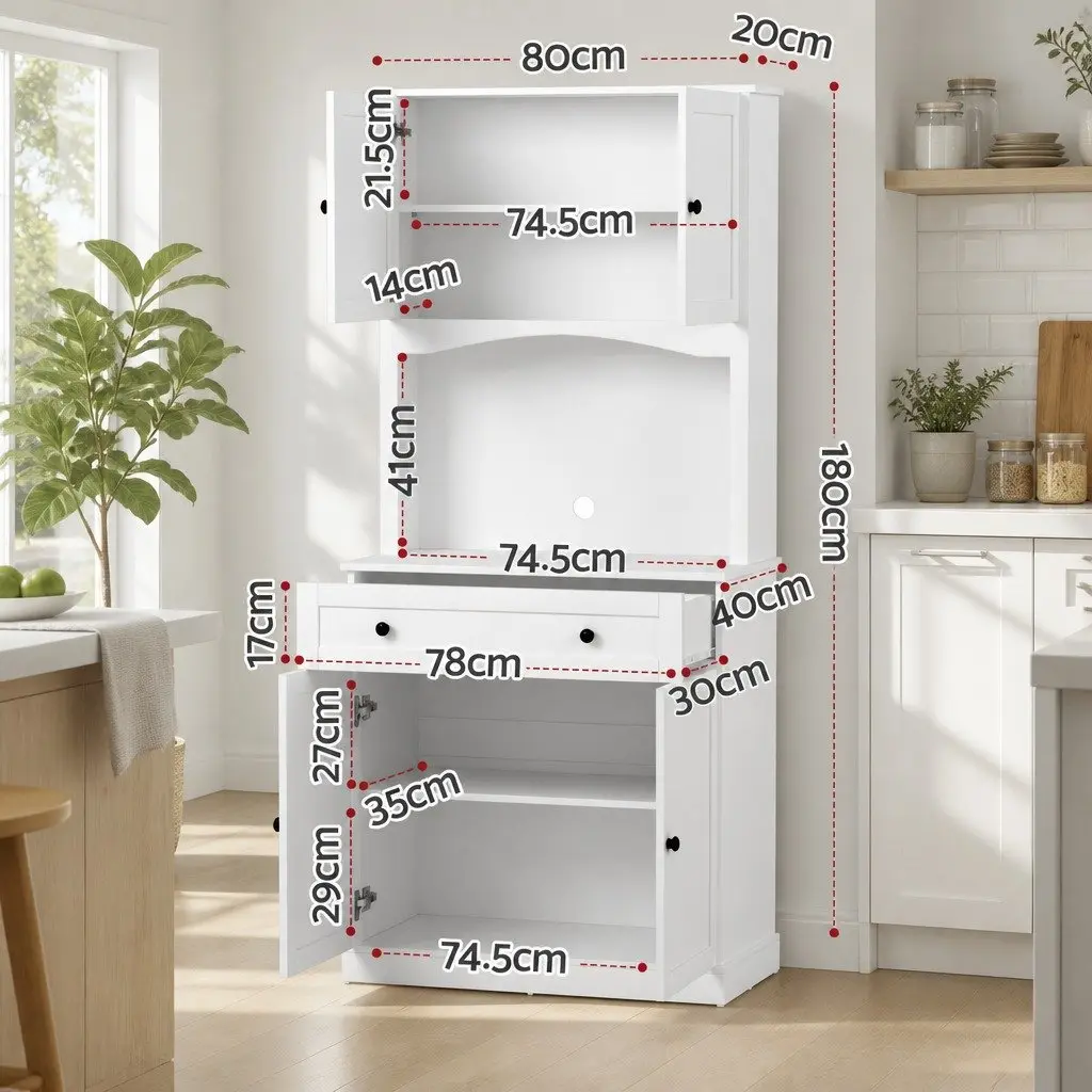 Buffet Sideboard Cabinet 180cm High White Storage with 4 Doors 2 Adjustable Shelves and 1 Drawer Set of 2