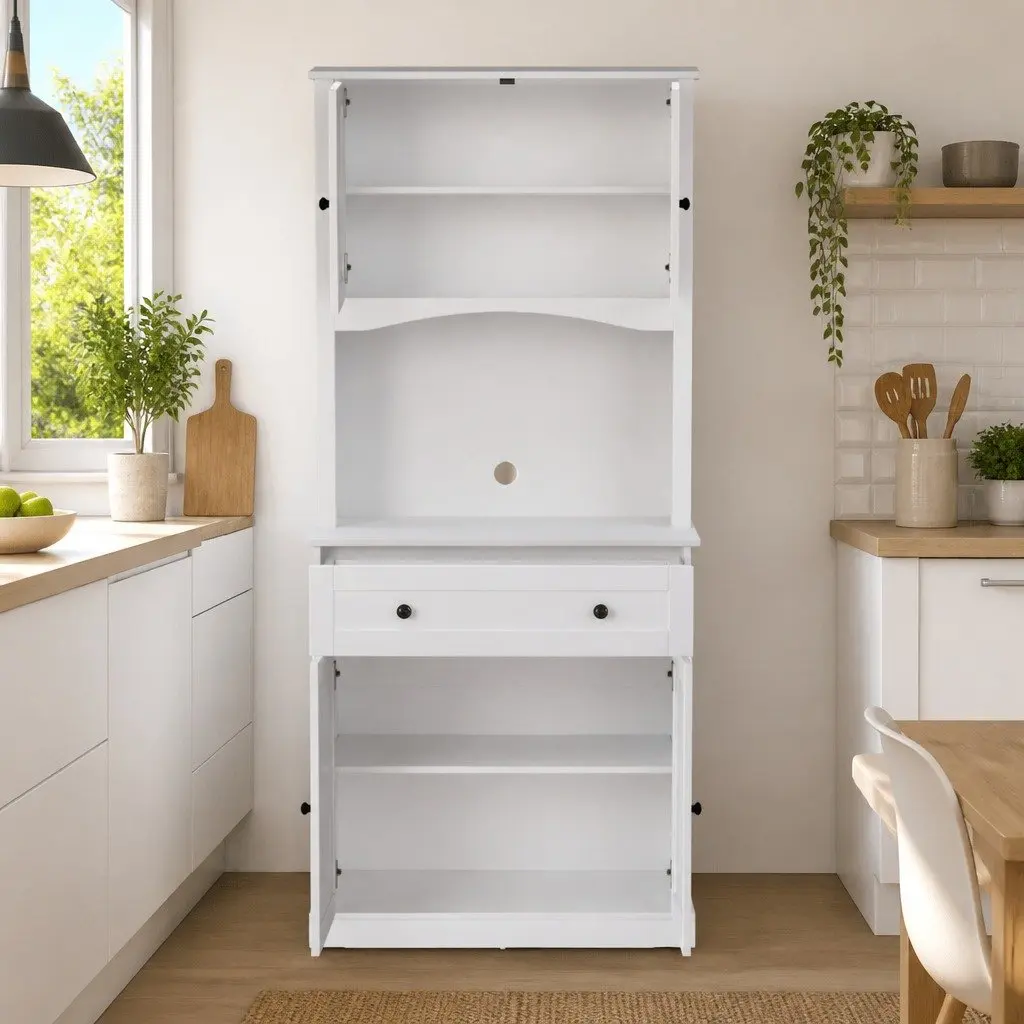 High White Buffet Sideboard Cabinet Storage 180cm with Doors and Adjustable Shelves for Dining Room