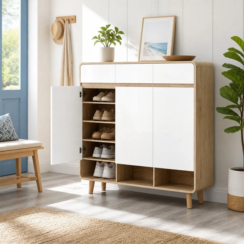 Shoe Rack Cabinet 5 Tier 3 Drawers Storage Cupboard for Hallway Entryway