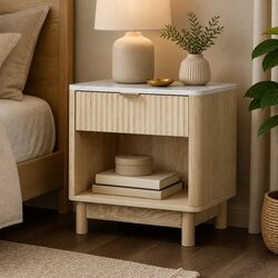 Bedside Table Nightstand 1 Drawer Open Shelf Storage Pine Wood Legs