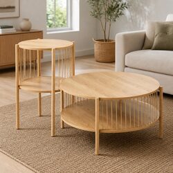 Coffee Table 2-Tier Round Wood Storage Living Room Furniture Modern Design
