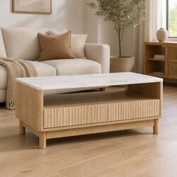 Modern Coffee Table with Open Shelf and Storage Drawers