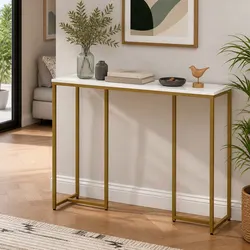 Console Table Marble Effect White Gold Modern Side Hallway Entryway Storage