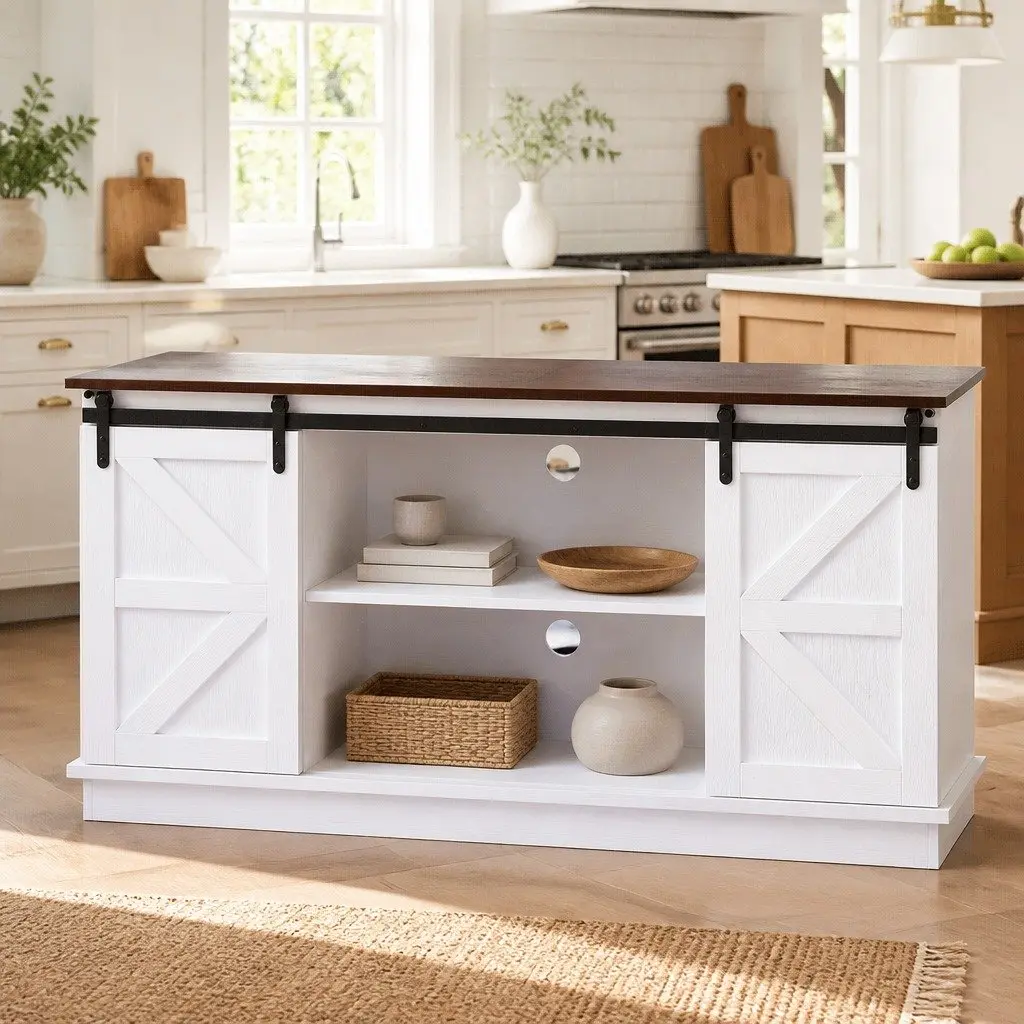 Buffet Sideboard Storage Cabinet 150cm Sliding Barn Doors White