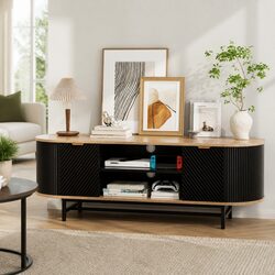 TV Entertainment Unit Storage Cabinet Black Pine Living Room Media Stand