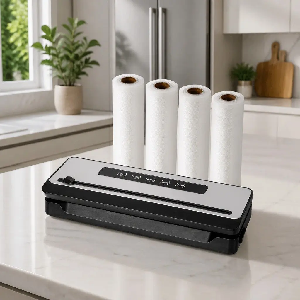 Food Vacuum Sealer Machine with Built-in Cutter 4 Bag Rolls Touch Control