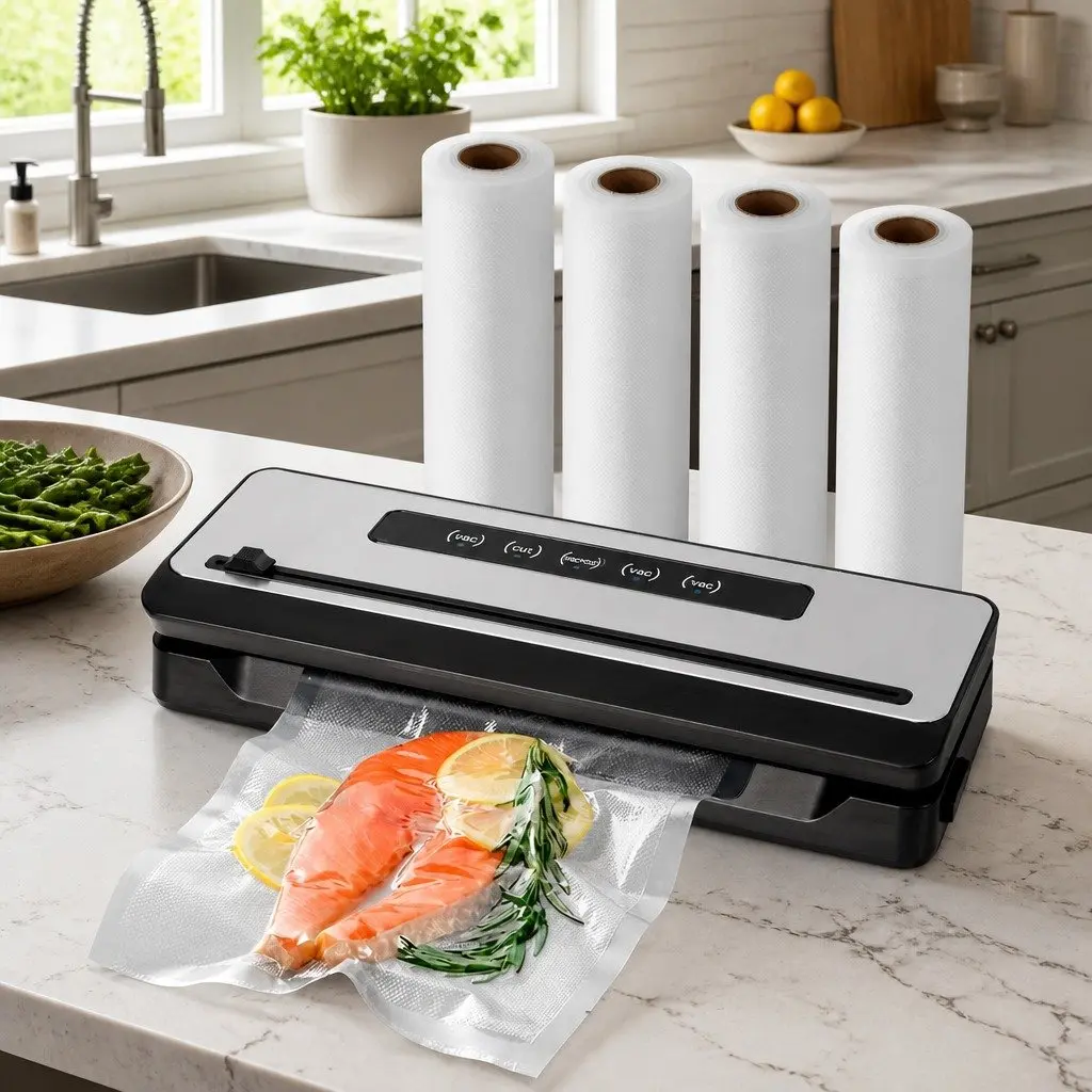 Food Vacuum Sealer Machine with Built-in Cutter 4 Bag Rolls Touch Control
