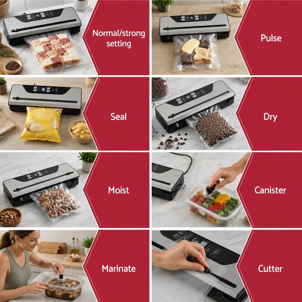 Food Vacuum Sealer Machine 32cm 9 Modes Adjustable Vacuum Pressure Marinate Function LED Timer Black