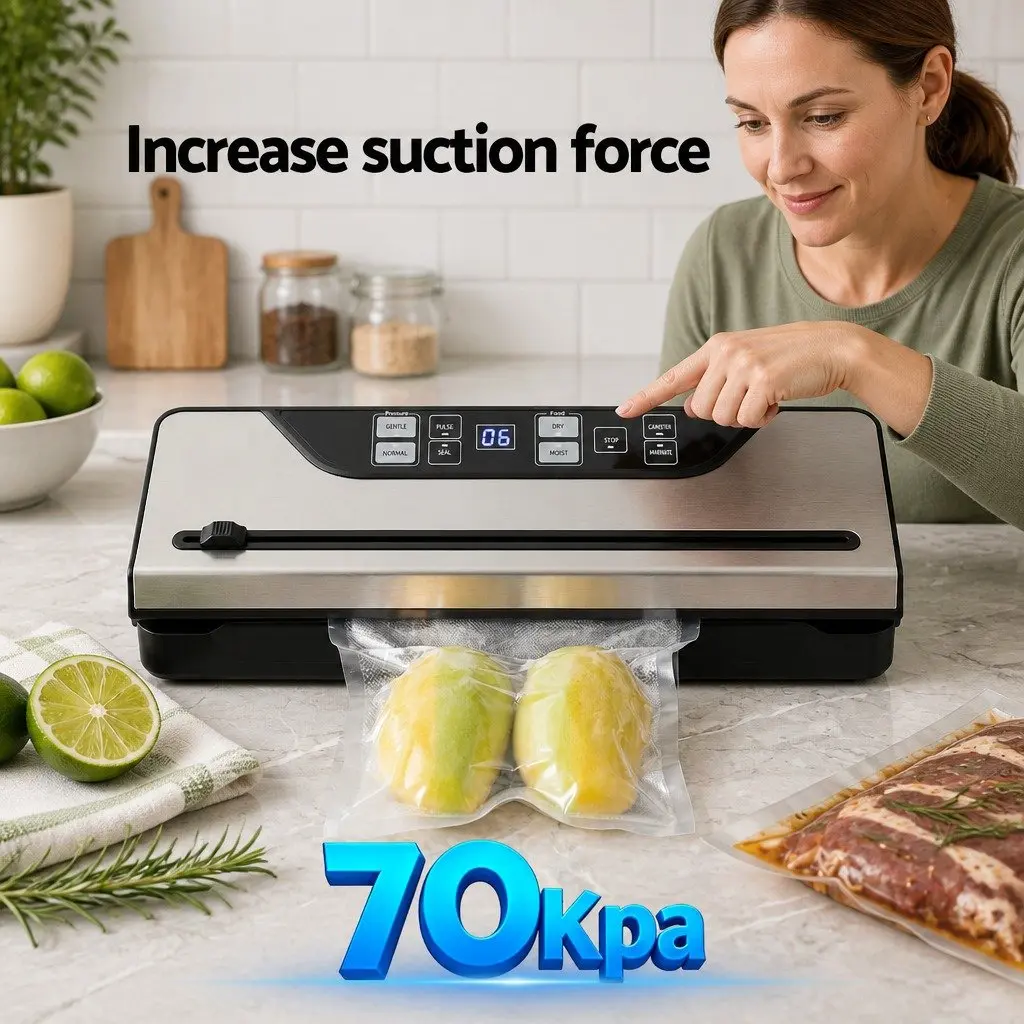 Food Vacuum Sealer Machine 32cm 9 Modes Adjustable Vacuum Pressure Marinate Function LED Timer Black