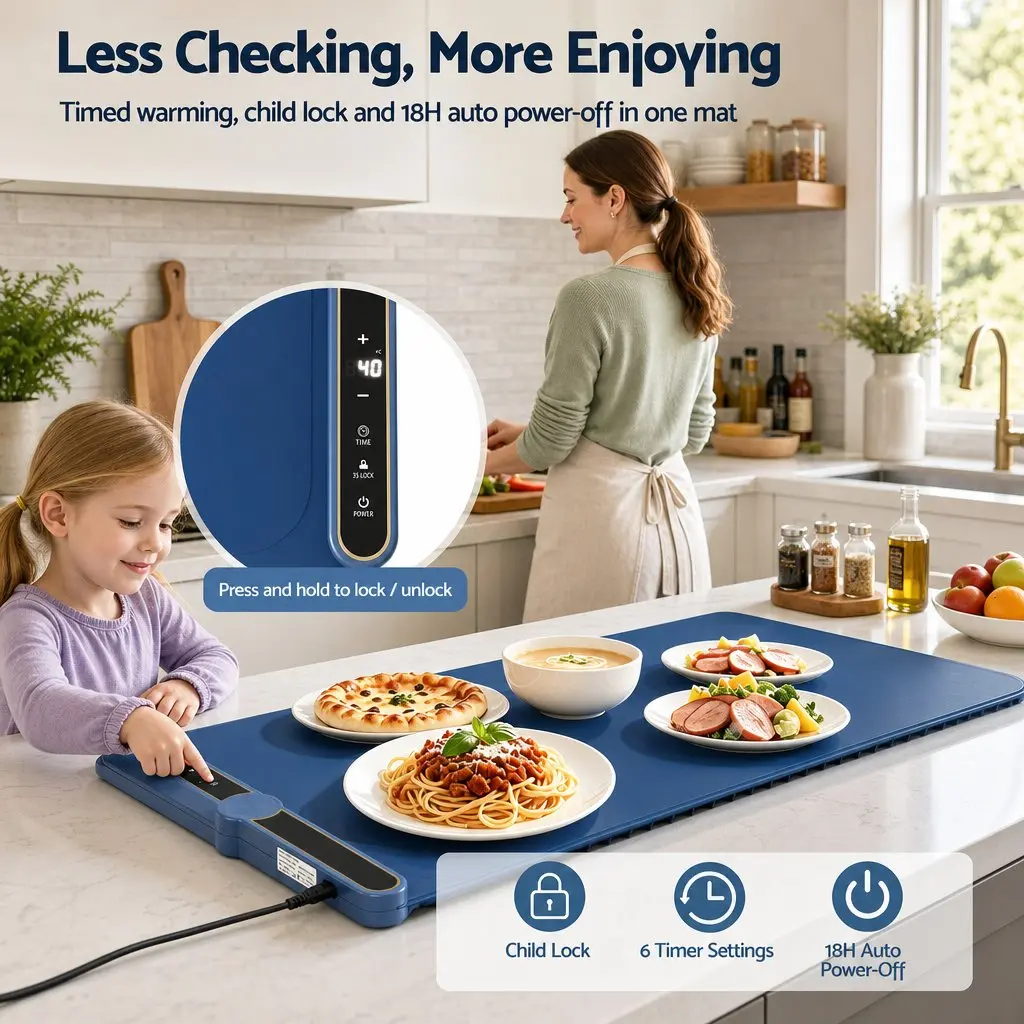 Food Warming Mat 80cm Electric Heating Tray Roll Up Buffet Dish Warmer Blue
