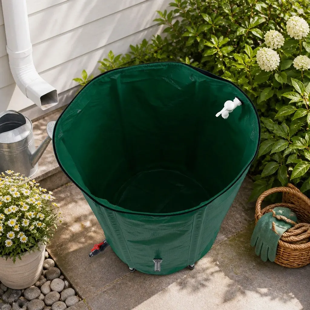 Collapsible Water Tank 250L PVC Construction with Mesh Filter and Water Tap for Rain Storage Garden Irrigation