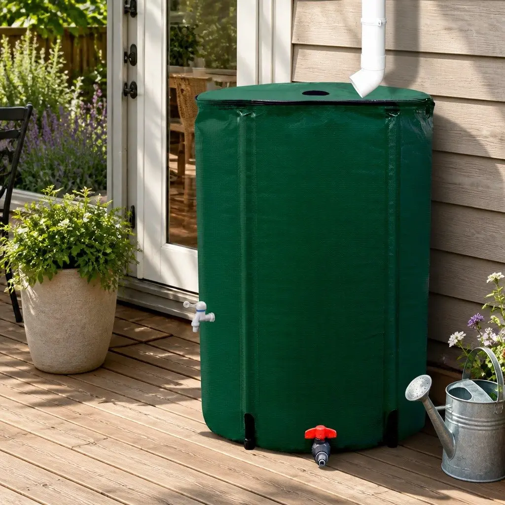 Collapsible Water Tank 250L PVC Construction with Mesh Filter and Water Tap for Rain Storage Garden Irrigation
