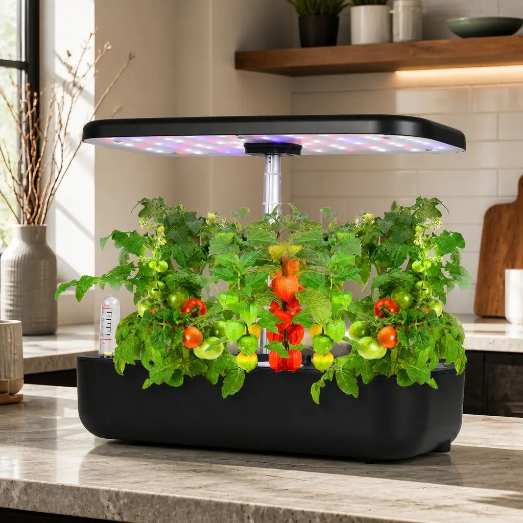 Hydroponic Growing System Indoor 12 Plants Adjustable LED Grow Lights Automatic Water Circulation