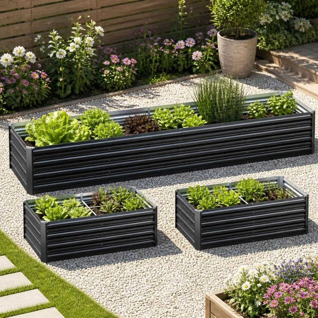 Raised Garden Bed 240cm 45cm Height 2-in-1 Galvanised Metal Planter Box
